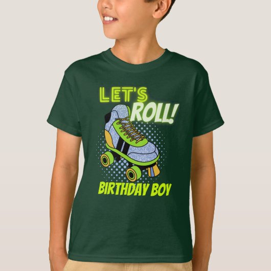 Retro Neon Roller Skating Lets Roll Birthday Boy T-shirt (Voorkant)