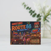 Retro Neon Route 66 kerstgroeten Briefkaart (Staand voorkant)