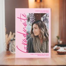 Retro neon roze afstuderen fotoscript afstuderen