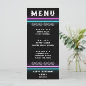 Retro Neon Roze & Blauw Gestreept Verjaardagsdiner Menu (Staand voorkant)