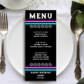 Retro Neon Roze & Blauw Gestreept Verjaardagsdiner Menu