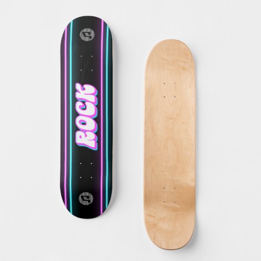 Retro Neon Roze & Blauw Rock Muziek Note Persoonlijk Skateboard (Voorkant)