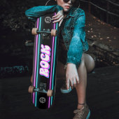 Retro Neon Roze & Blauw Rock Muziek Note Persoonlijk Skateboard