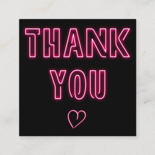 Retro neon roze teken orde dank u zwart vierkante visitekaartje (Voorkant)