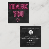 Retro neon roze teken zwarte orde dank u vierkante visitekaartje (Voorkant / Achterkant)