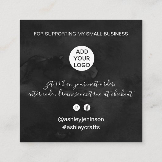 Retro neon roze teken zwarte orde dank u vierkante visitekaartje (Achterkant)