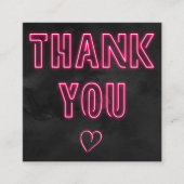 Retro neon roze teken zwarte orde dank u vierkante visitekaartje (Voorkant)