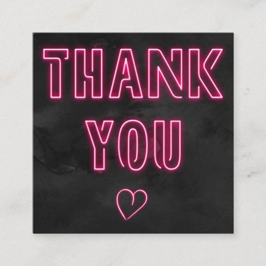 Retro neon roze teken zwarte orde dank u vierkante visitekaartje (Voorkant)