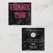 Retro neon roze tekenvolgorde bedankt zwart blad vierkante visitekaartje (Voorkant / Achterkant)