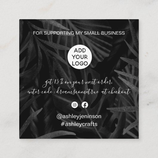 Retro neon roze tekenvolgorde bedankt zwart blad vierkante visitekaartje (Achterkant)