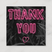 Retro neon roze tekenvolgorde bedankt zwart blad vierkante visitekaartje (Voorkant)