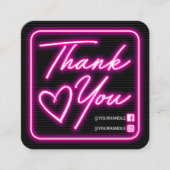Retro Neon Roze verlicht Teken Klant Dank u Vierkante Visitekaartje (Voorkant)
