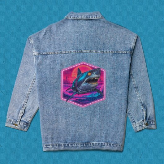 Retro Neon Shark Vaporwave Denim Jacket