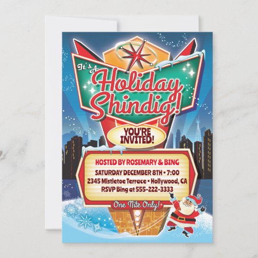 Retro Neon Sign Kerstuitnodiging Kaart (Voorkant)