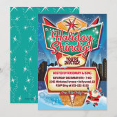 Retro Neon Sign Kerstuitnodiging Kaart (Voorkant / Achterkant)