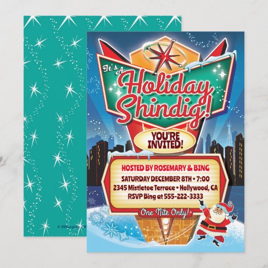 Retro Neon Sign Kerstuitnodiging Kaart (Voorkant / Achterkant)