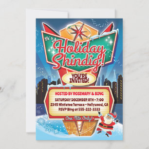 Retro Neon Sign Kerstuitnodiging Kaart