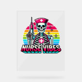 Retro Neon Skeleton Nurse - Funny Spooky Medical D Acryl Bord (Voorkant)