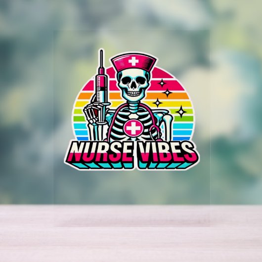 Retro Neon Skeleton Nurse - Funny Spooky Medical D Acryl Bord (Neutraal)