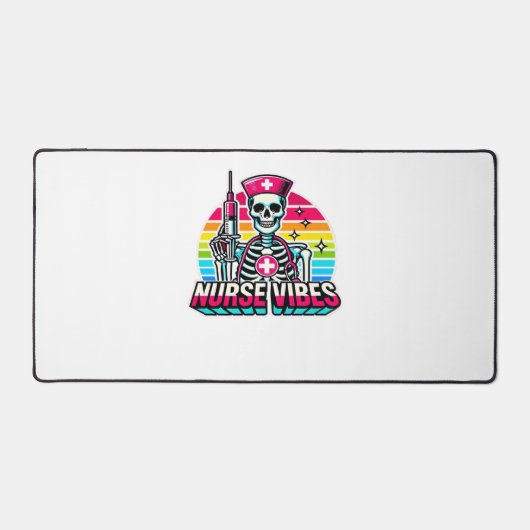 Retro Neon Skeleton Nurse - Funny Spooky Medical D Bureaumat (Voorkant)