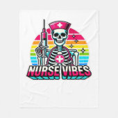 Retro Neon Skeleton Nurse - Funny Spooky Medical D Fleece Deken (Voorkant)