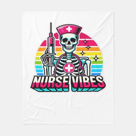 Retro Neon Skeleton Nurse - Funny Spooky Medical D Fleece Deken (Voorkant)