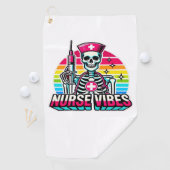 Retro Neon Skeleton Nurse - Funny Spooky Medical D Golfhanddoek (Insitu)