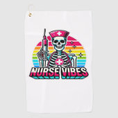 Retro Neon Skeleton Nurse - Funny Spooky Medical D Golfhanddoek (Voorkant)