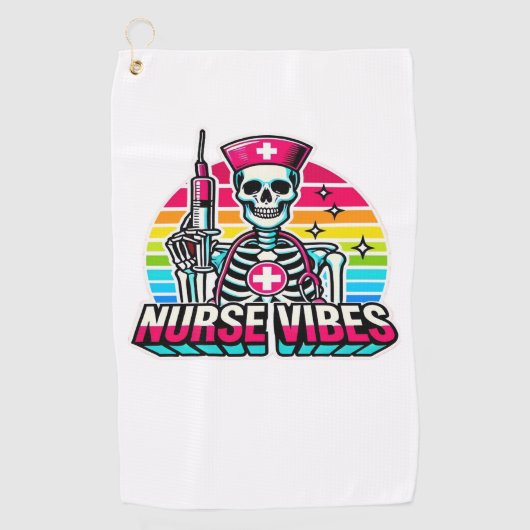 Retro Neon Skeleton Nurse - Funny Spooky Medical D Golfhanddoek (Voorkant)