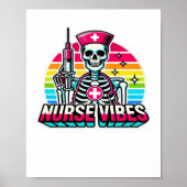 Retro Neon Skeleton Nurse - Funny Spooky Medical D Poster (Voorkant)