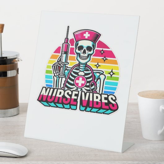 Retro Neon Skeleton Nurse - Funny Spooky Medical D Reclamebord Met Voetstuk (Insitu)