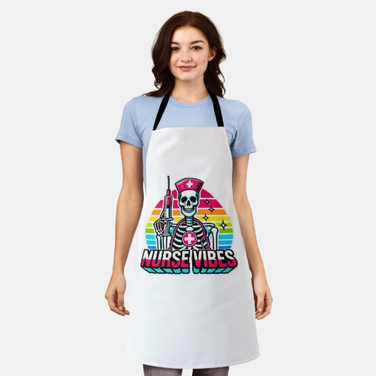 Retro Neon Skeleton Nurse - Funny Spooky Medical D Schort (Gedragen)