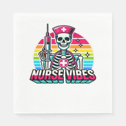 Retro Neon Skeleton Nurse - Funny Spooky Medical D Servet (Voorkant)