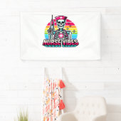 Retro Neon Skeleton Nurse - Funny Spooky Medical D Spandoek (Insitu)