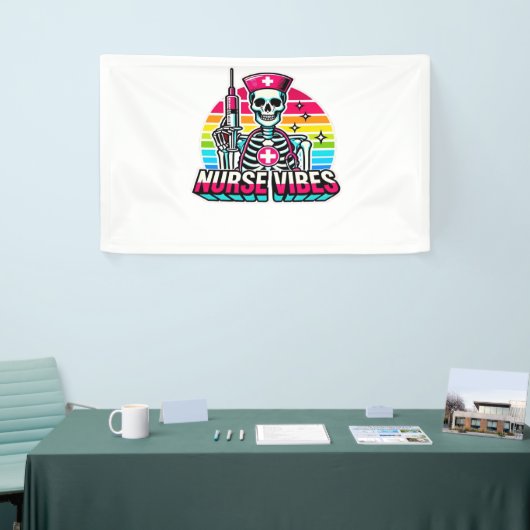 Retro Neon Skeleton Nurse - Funny Spooky Medical D Spandoek (Beurs)