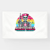 Retro Neon Skeleton Nurse - Funny Spooky Medical D Spandoek (Horizontaal)