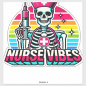 Retro Neon Skeleton Nurse - Funny Spooky Medical D Sticker (Vel)