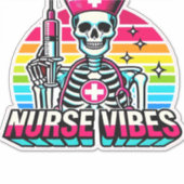 Retro Neon Skeleton Nurse - Funny Spooky Medical D Sticker (Voorkant)