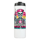 Retro Neon Skeleton Nurse - Funny Spooky Medical D Thermosbeker (Voorkant)