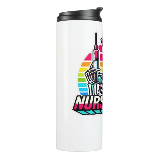 Retro Neon Skeleton Nurse - Funny Spooky Medical D Thermosbeker (Gedraaid links)