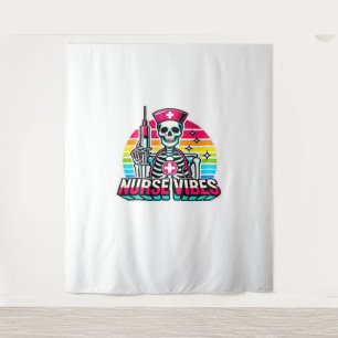 Retro Neon Skeleton Nurse - Funny Spooky Medical D Wandkleed