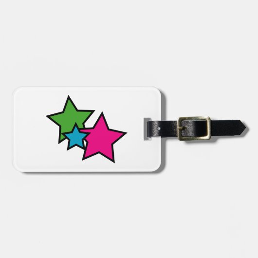 Retro Neon Stars Grafisch Gepersonaliseerd Bagagelabel (Voorkant horizontaal)