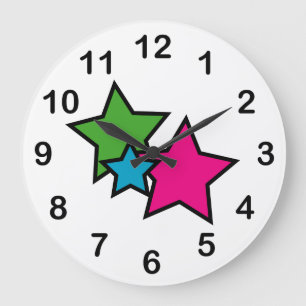 Retro Neon Sterren Roze Blauw Groen Grote Klok