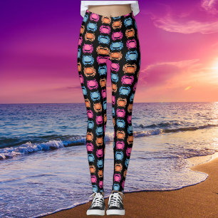 Retro neon stijl roze 80s oceaan krab patroon zwar leggings