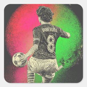 Retro Neon Striker – 80s Vaporwave Voetbal Sticker