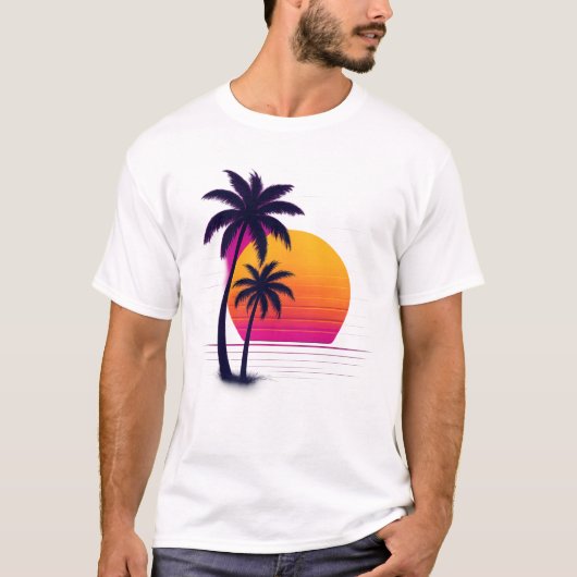 Retro Neon Sunset Palms T-shirt (Voorkant)