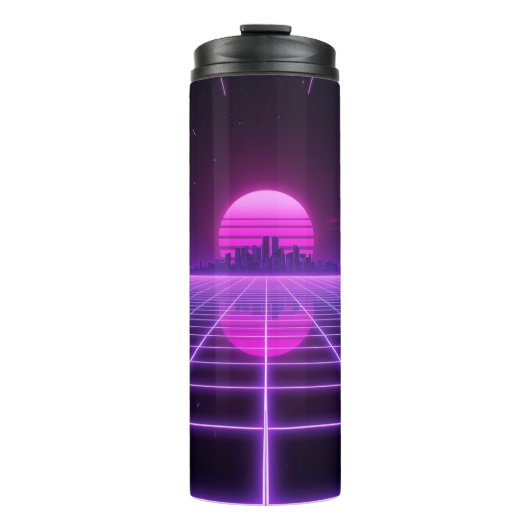 Retro Neon Synthwave Oneindige Raster Thermische T Thermosbeker (Voorkant)
