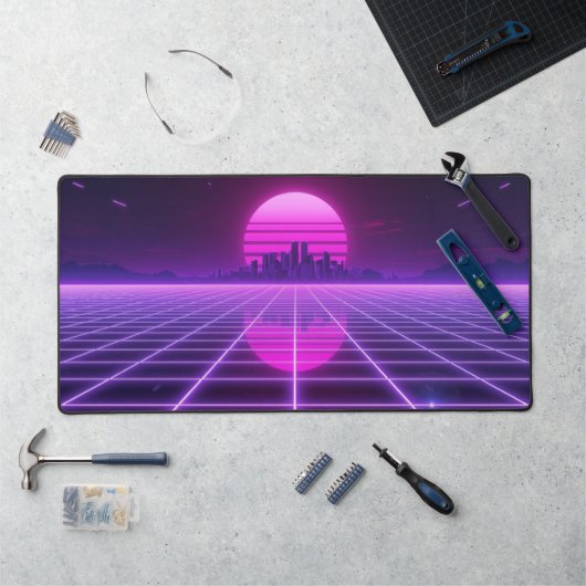 Retro Neon Synthwave Oneindigheidsraster Horizon E Bureaumat (Werkstation)