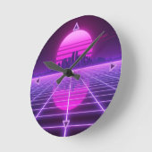 Retro Neon Synthwave Oneindigheidsraster Muurklok Ronde Klok (Hoek)