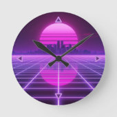 Retro Neon Synthwave Oneindigheidsraster Muurklok Ronde Klok (Voorkant)
